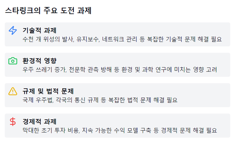 스타링크의 주요 도전 과제