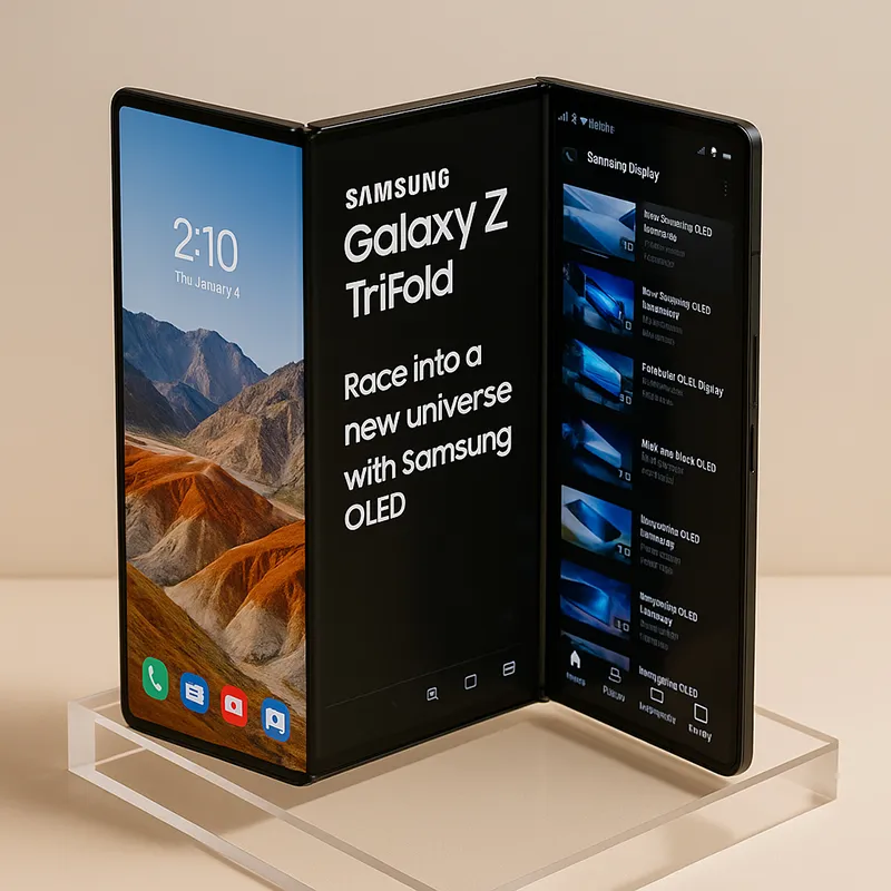 삼성 갤럭시 Z 트라이폴드의 듀얼 인폴딩 디자인을 가상의 이미지로 보여준다.