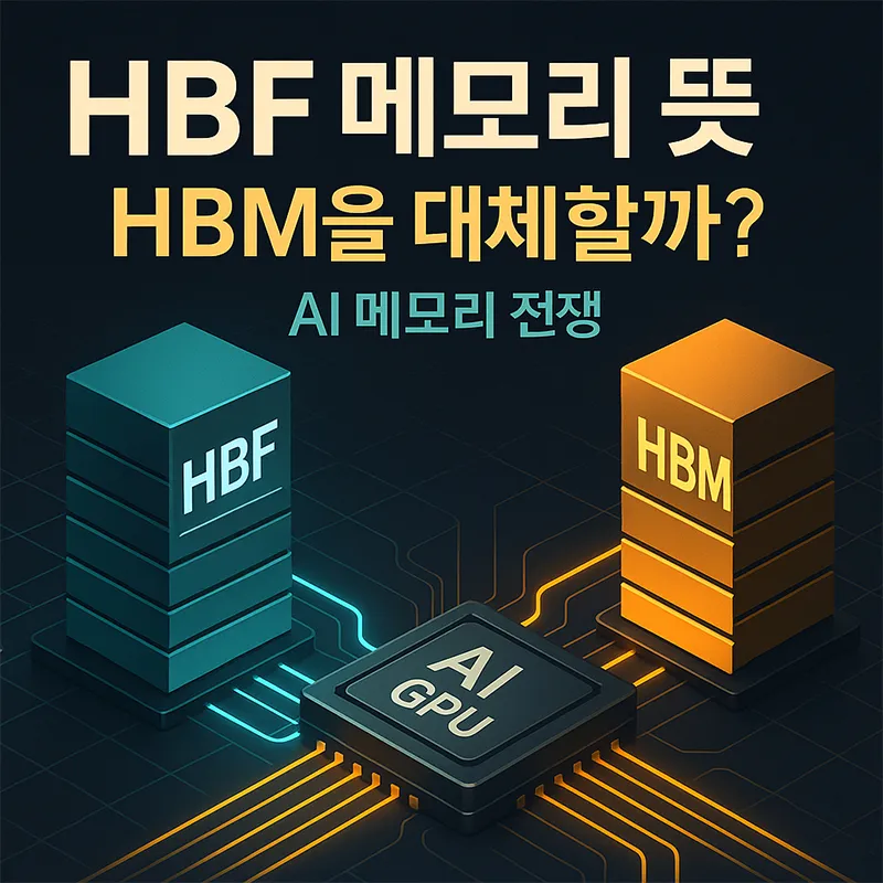 AI GPU를 중심으로 HBF와 HBM 메모리 구조를 비교하며 HBF 메모리의 등장으로 촉발된 AI 메모리 경쟁을 시각적으로 보여주는 대표 이미지